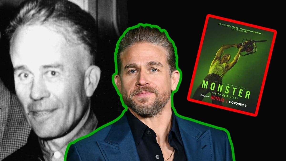 Ed Gein, Charlie Hunnam och omslaget till Monster: The Ed Gein story
