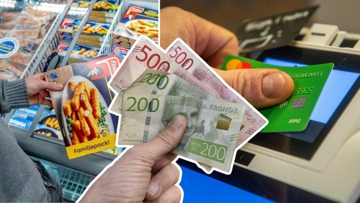 Handla mat, betala med kort och kontanter i handen.