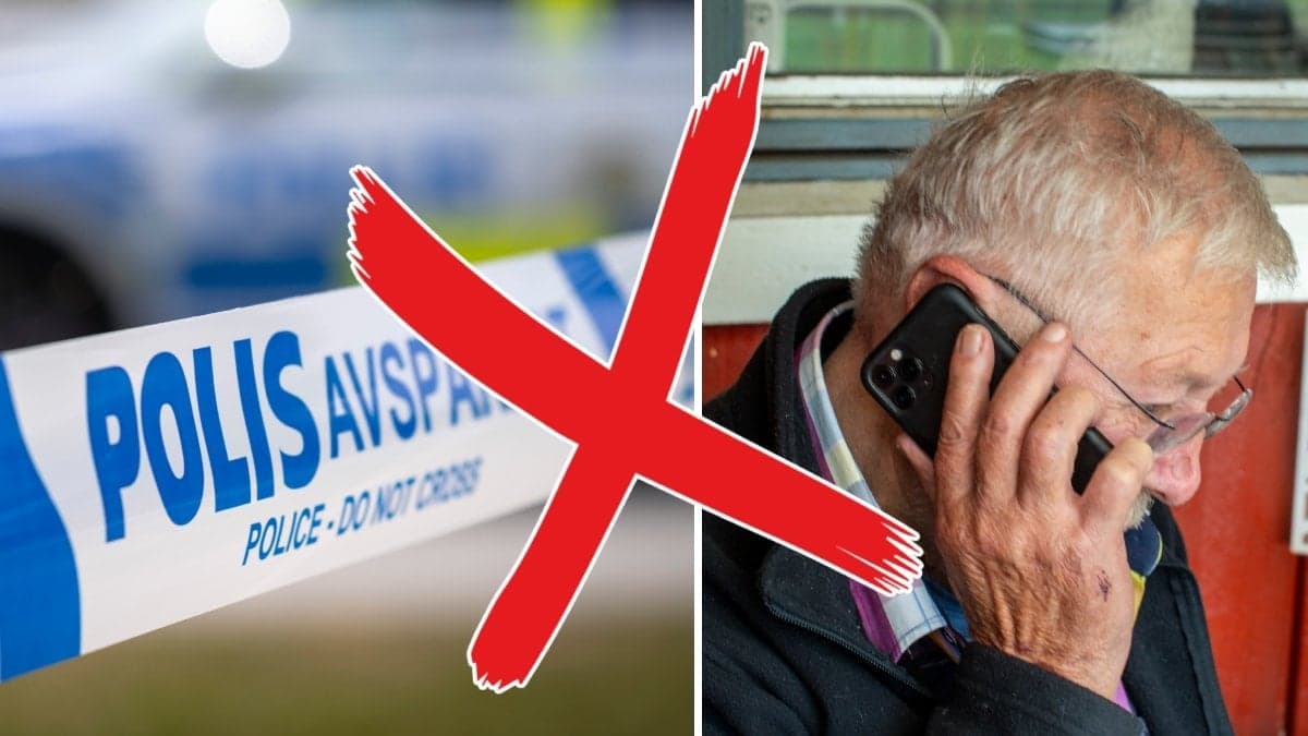 Bild på en man som pratar i telefon och en polisavspärrning.
