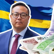 Privatekonomen Stefan Westerberg, en svensk flagga och svenska sedlar