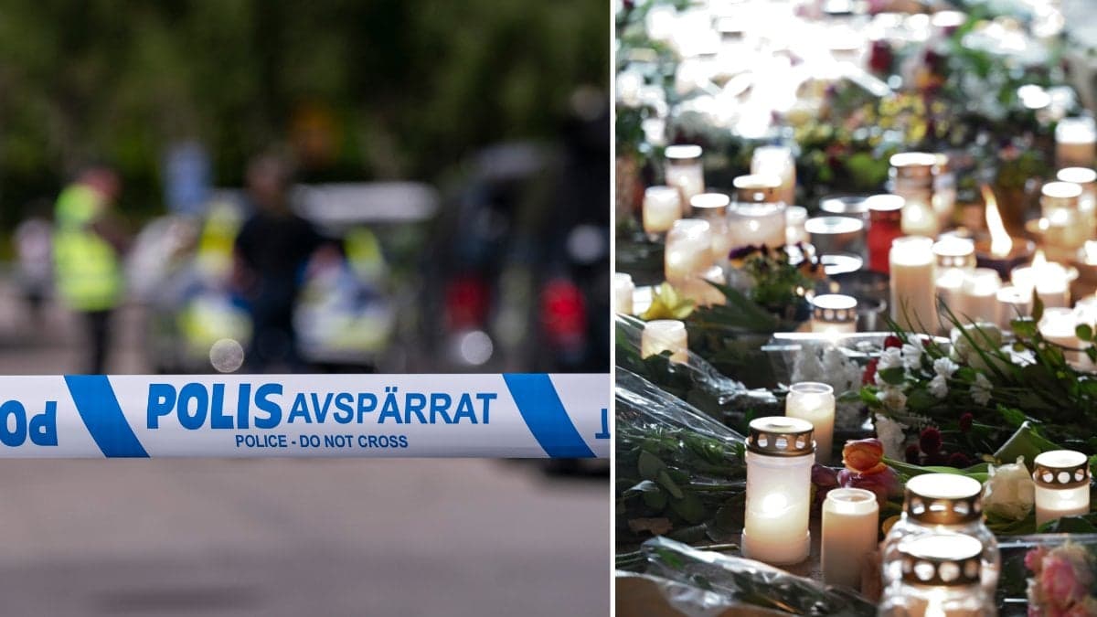 Polis avspärrning och minnesstund.
