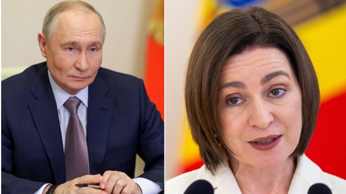 Rysslands president Vladimir Putin och Moldaviens president Maia Sandu.