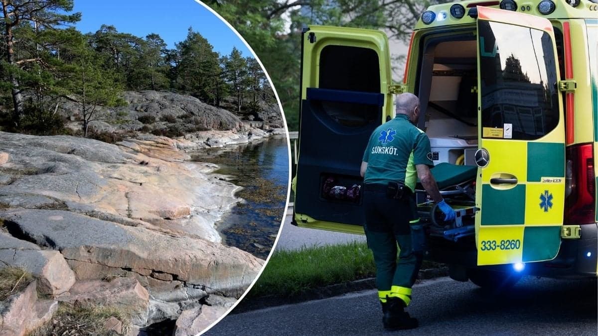 Bilder på en ambulans och klippor.
