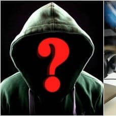Bild på person i hoodie och bild på händer som skriver på en bärbar dator.