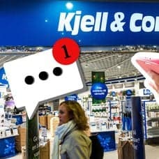 Kjell och Company-butik och person med mobil i handen