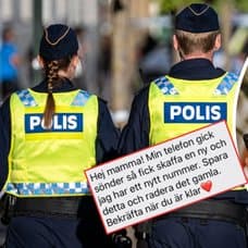 Poliser, kvinna med mobil