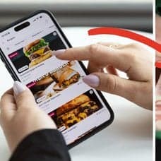 Mobil som beställer hämtmat till vänster. Kontanter till höger.