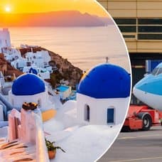 Bilder på Grekland och ett TUI-flygplan.