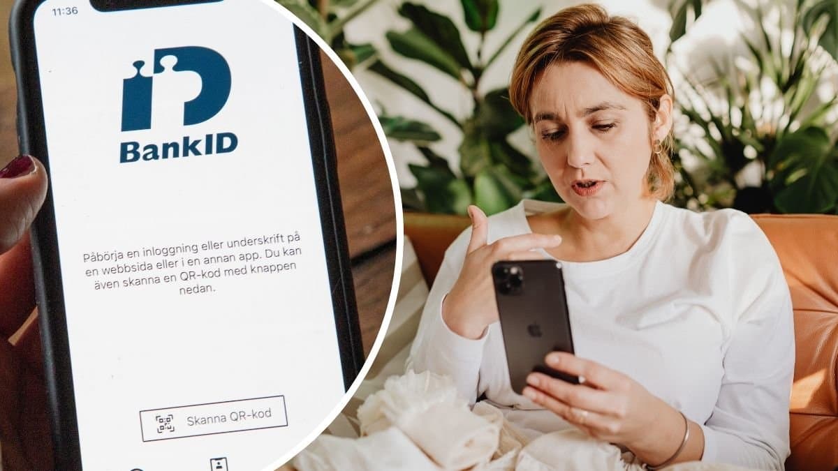 BankID-appen och kvinna med mobil