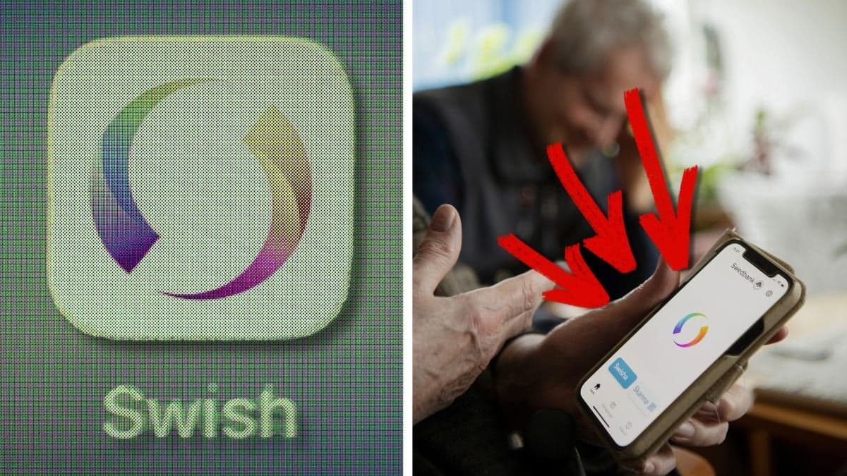 Swish och en kvinna som swishar sig på sin mobil.