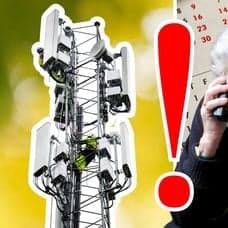 5G-mast, en äldre kvinna som pratar i telefon och en kalender