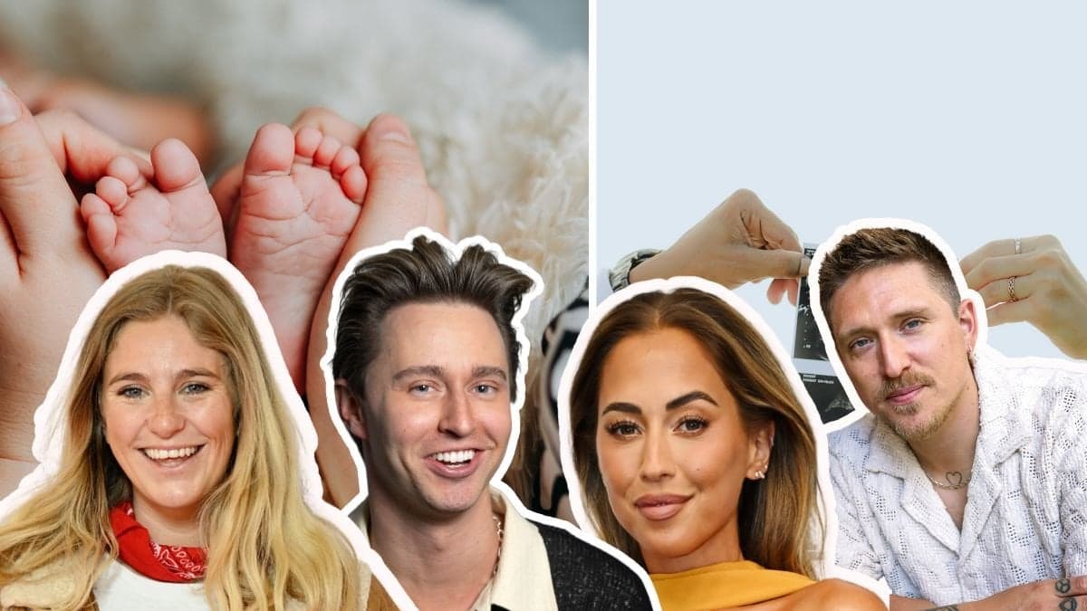 Penny Parnevik vänster, efter kommer Hampus Nessvold, därefter Kenza Zouiten, sist Danny Saucedo. Ultraljud och bebisfötter i bakgrunden.