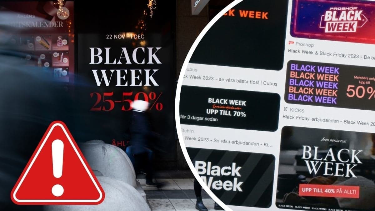 Skyltar där det står Black Week 
