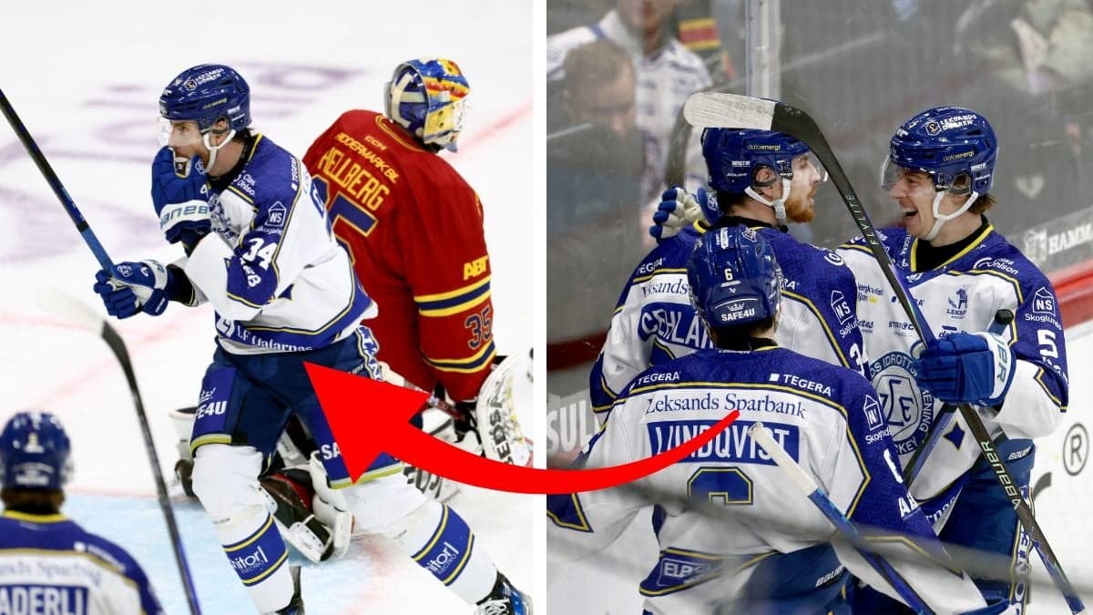 Djurgården och Leksand spelare vänster. Två leksand spelare höger.