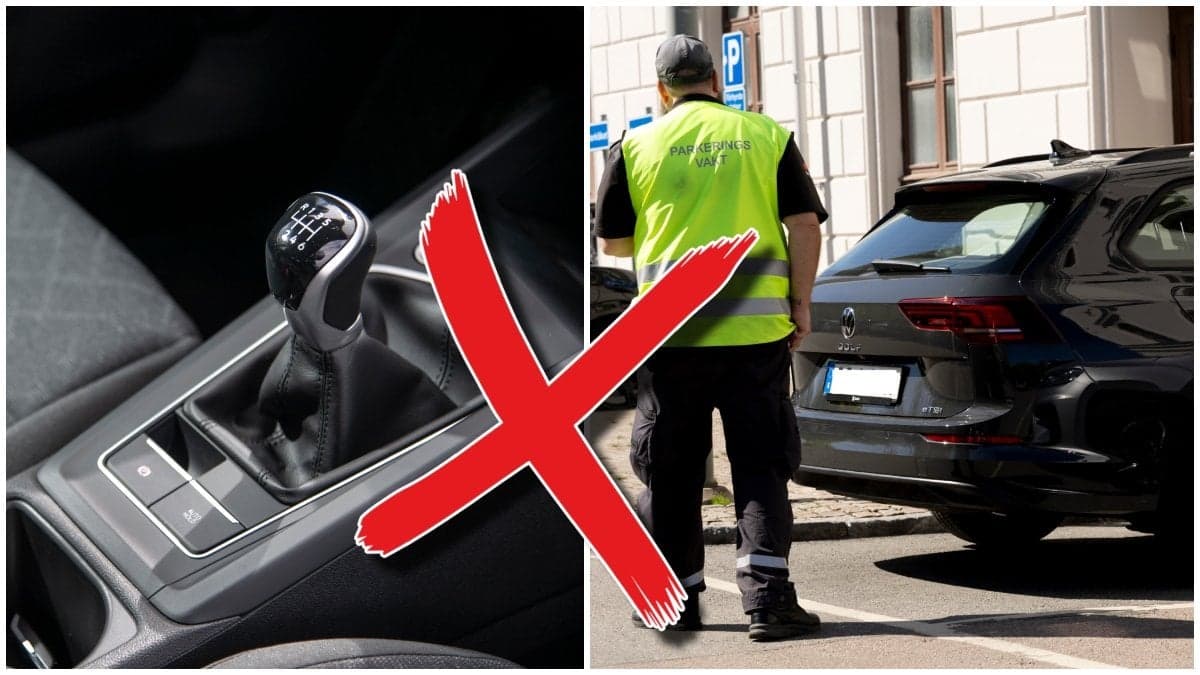 Växellåda på bil och parkeringsvakt.