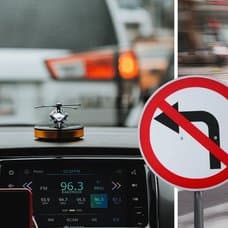 Bil och en bil som svänger med blinkers.