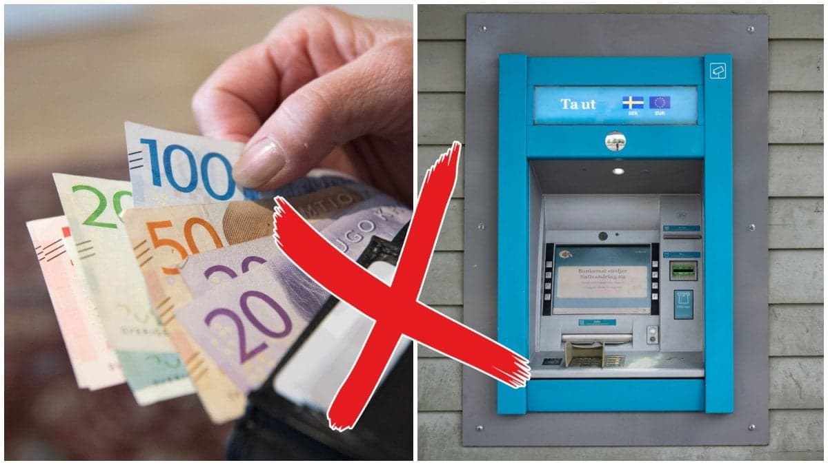 en portmonnä med sedlar och en bankomat.