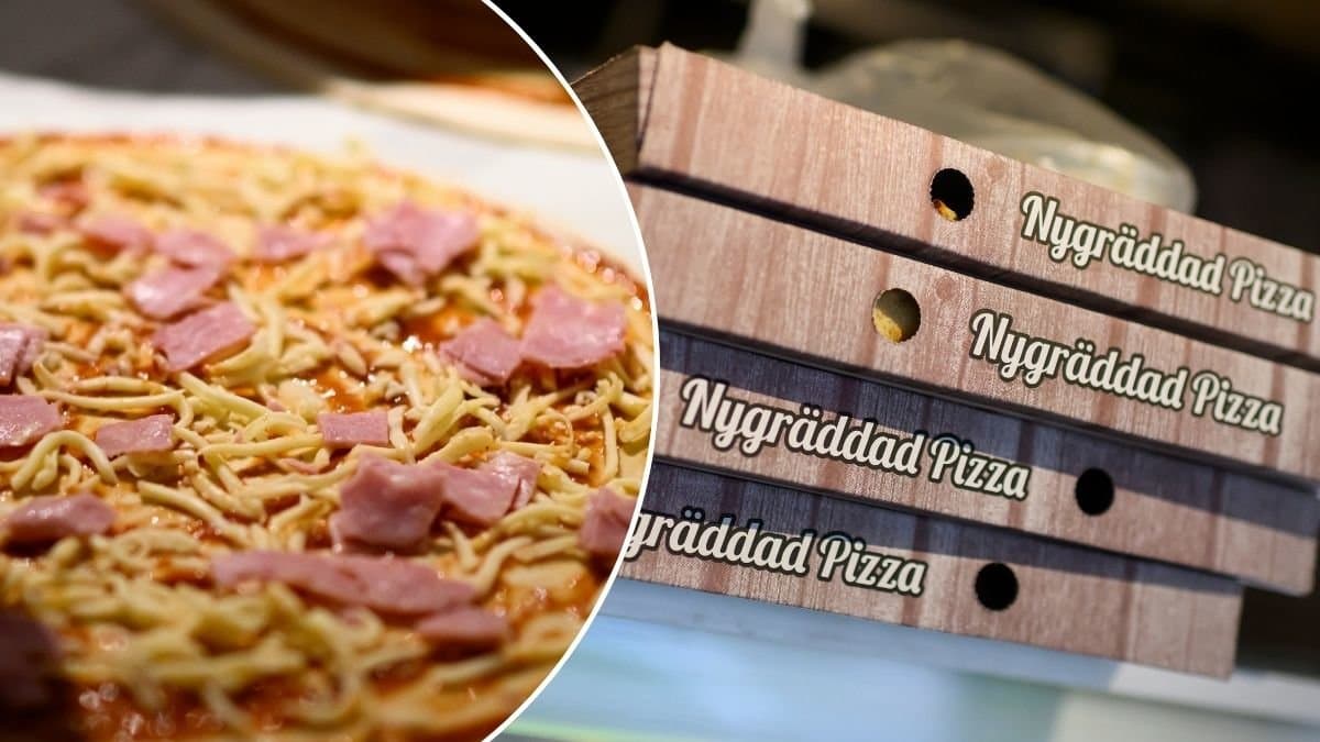 Pizzakartong och pizza.