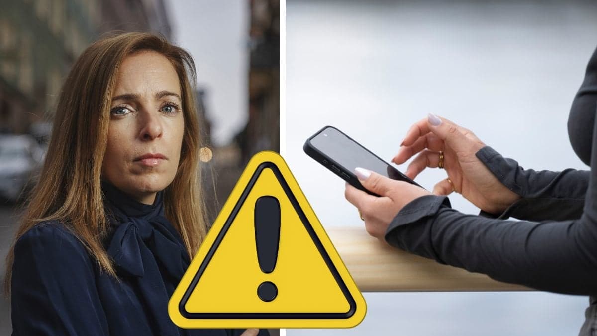 Moa Langemark och en tjejhand med mobil