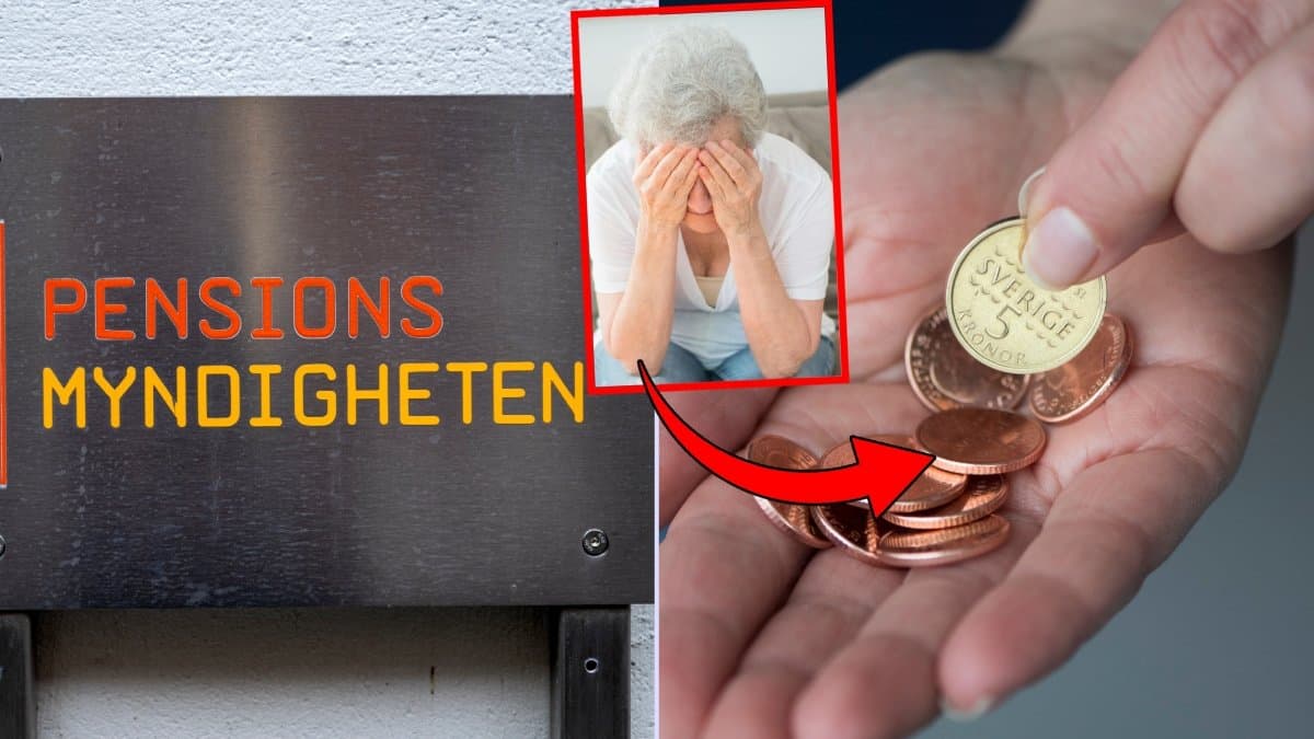 Pensionsmyndigheten, mynt och uppgiven kvinna.