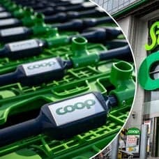 Bilder på Coops entré och kundvagnar.