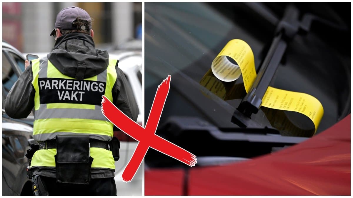 Parkeringsvakt som står vid en bil och en p-bot på en vindruta