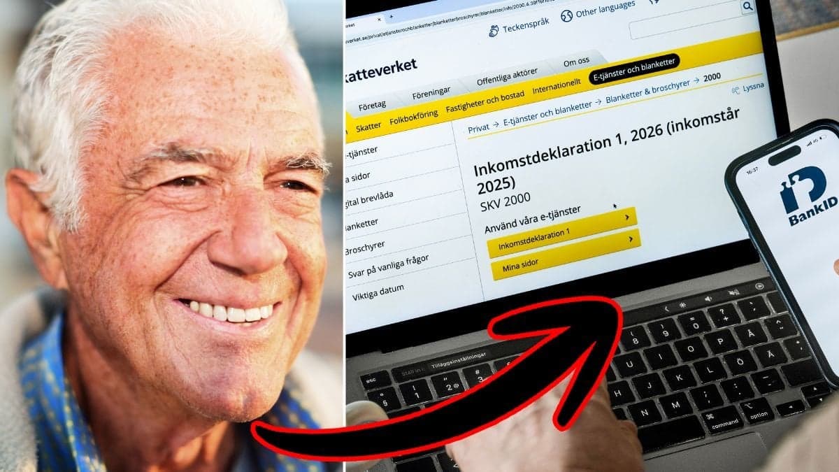 Äldre man och deklaration via datorn.