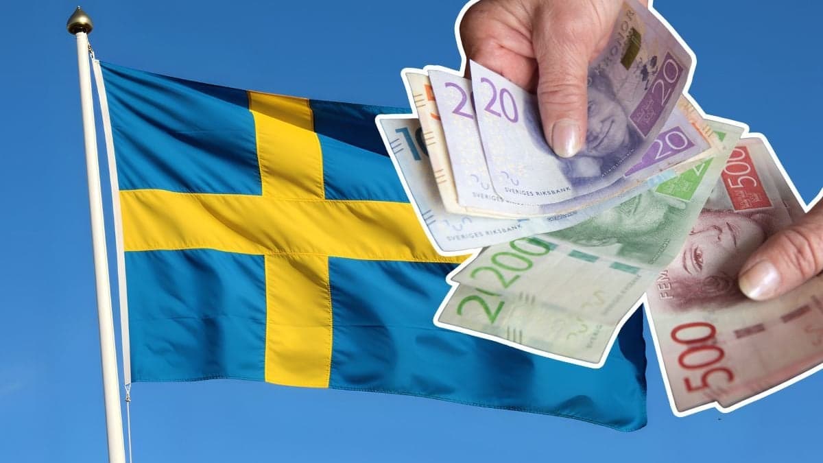 Svenska flaggan och pengar i händerna.