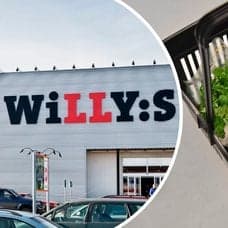 Bilder på en kundkorg och en Willys-butik.