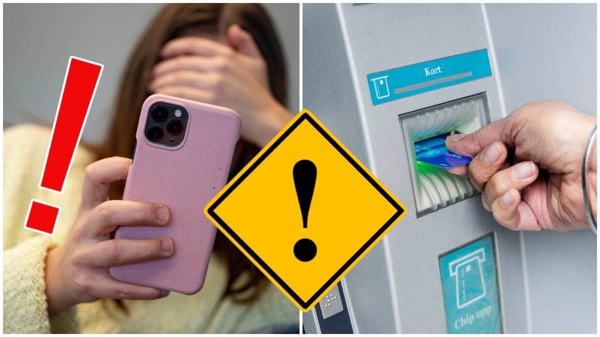En kvinna som håller en mobil och en kvinna som tar ut pengar med bankomat.
