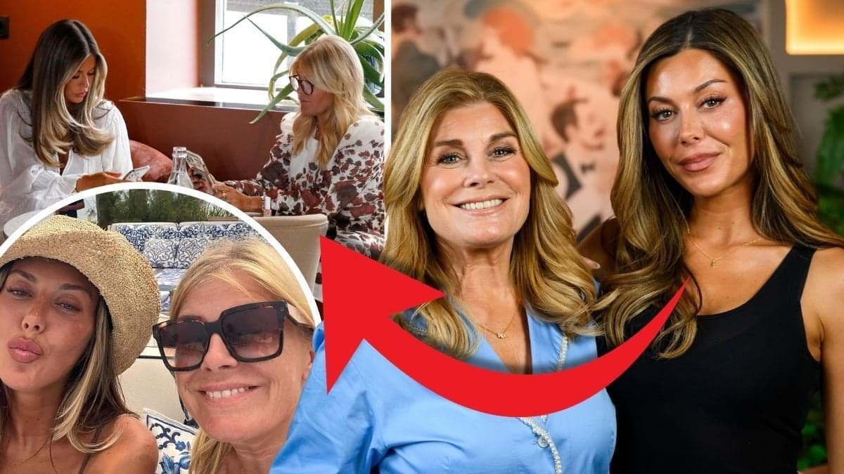 Pernilla Wahlgren och Bianca Ingrosso vid ett bort och vid en pool och står bredvid varandra