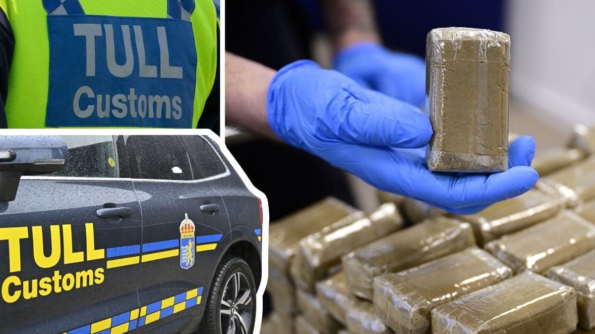 Tullinspektör, beslag och Tullverkets bil.