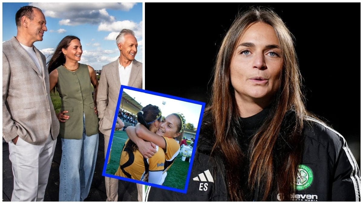 Elena Sadiku med Jonas Eriksson och André Pops, Elena Sadiku när hon spelade för LdB FC Malmö och Elena Sadiku som tränare för FC Celtic Women