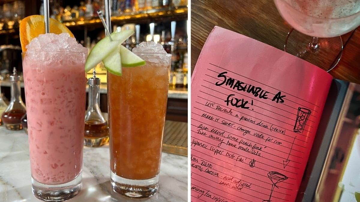 Bilder på Cocktails och en bild på drinkmenyn på Bar Afterglow.