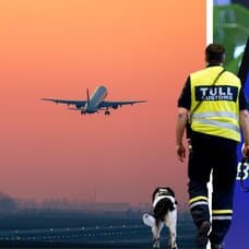 Flygplan och gränskontroll. En man som jobbar på tullen.