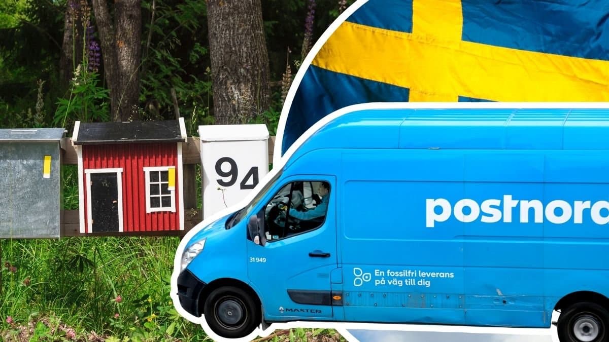 Brevlådor, Postnord-bil och Sveriges flagga