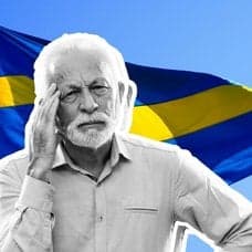 Äldre man, Sverige-flagga och Donald Trump