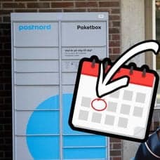 Postnord-paketbox och en kvinna som håller sig för ansiktet