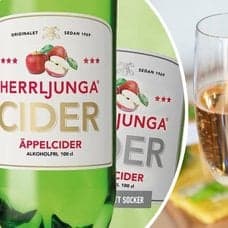 Bilder på cider i glas och Herrljungas äppelcider.