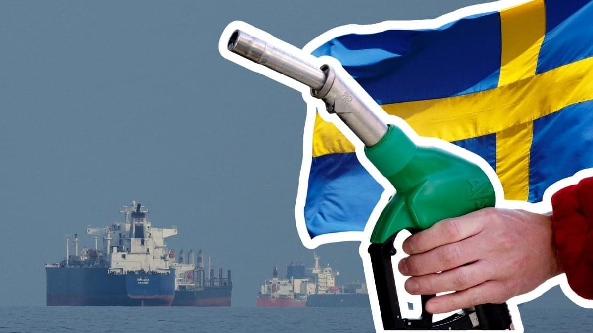 Fartyg på Hormuzsunder, en pump och en svensk flagga