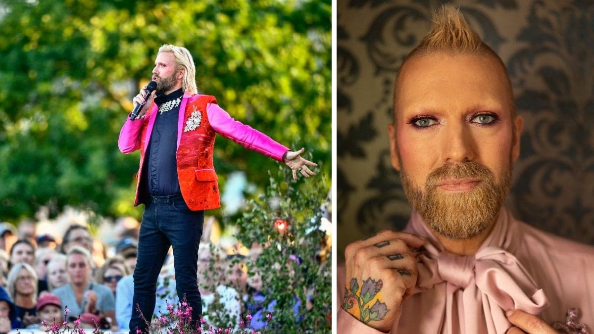 Rickard Söderberg på allsången och en närbild på honom. 