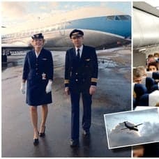 Kabinpersonal och flygplan.