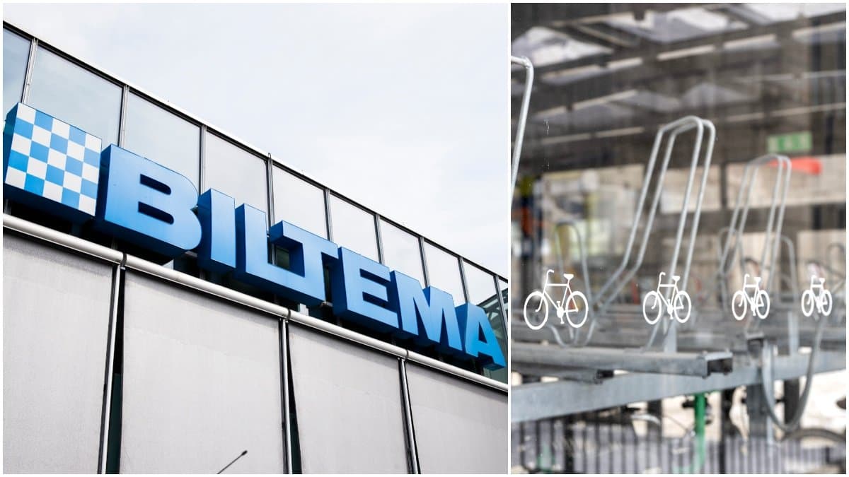 Biltema och bilder på ett cykelgarage
