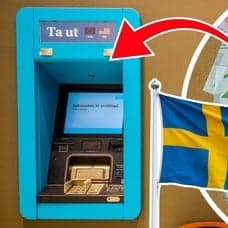 Bankomat, kontanter, svenska flagga