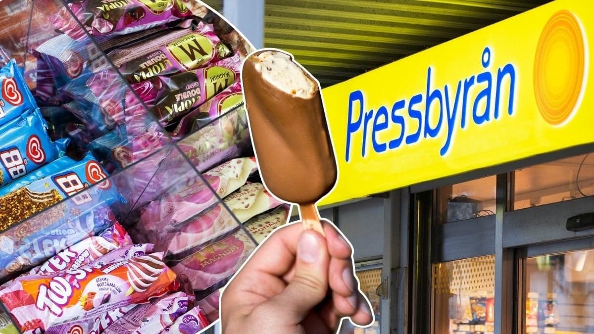 Bilder på Pressbyrån och glassar.