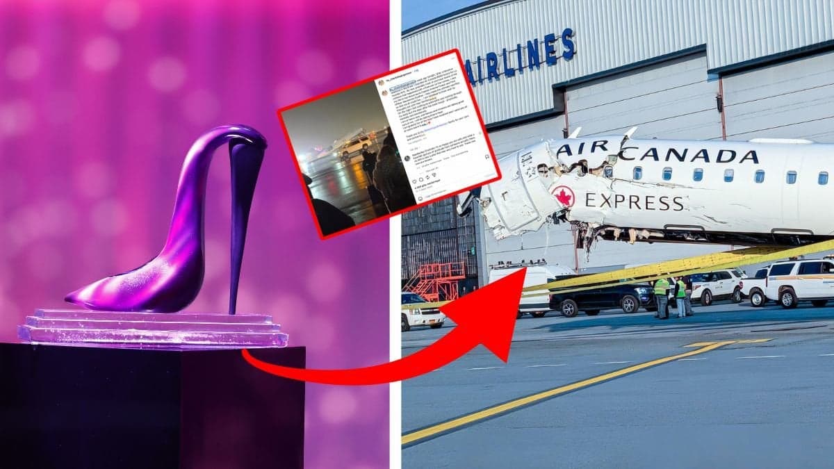 Svenska priset för Let's dance vänster. Flygkraschen i  New York till höger. Skärmbild Charlottes inlägg i mitten.