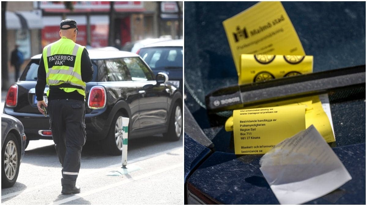 Parkeringsvakt och p-bot på en bil i Malmö.