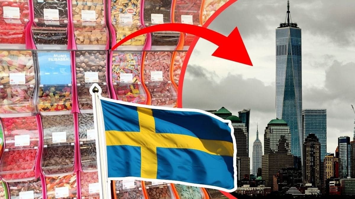 Godis New York och svensk flagga