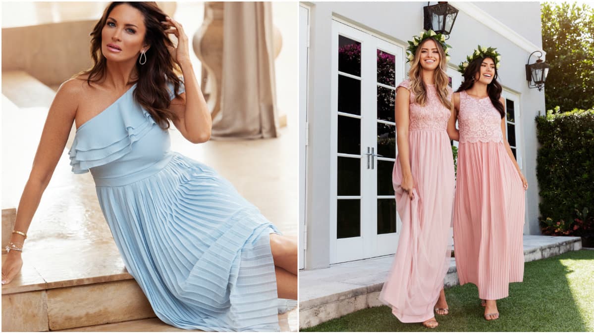 Carolina Gynning i klänning, brudtärnor i klänningar.