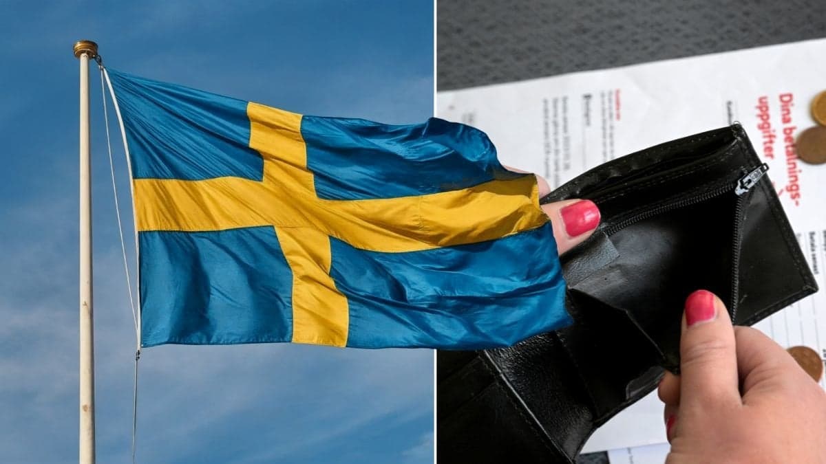 Svenska flaggan och en tom plånbok.